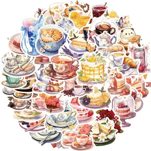 Tea Pattern Sticker, 50pcs/set Tea Time Party Favors Sticker, Birthday Decorations, Office Stationery & Supplies, Ornaments