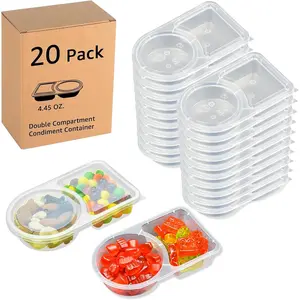 20 Sets  Snack Containers with Lids, Disposable Double Compartment Condiment Container, Snackle Box Container for  Adults, Outdoor Takeaway Sauce Dip Case