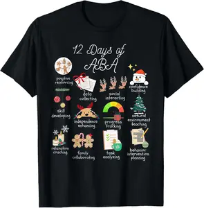 100% cotton Unisex 12 Days of ABA Therapist Behavior Analyst Christmas Holiday T-Shirt