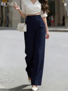 Satin Woven Fabric Wide Leg Pants, Womenswear, High Waisted Loose Fit, Casual Office Wear, All Seasons, Ideal for Holidays and Daily