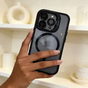 Minimalist magnetic phone case with metal frame lens stand, compatible with iPhone 17, Air 16, 15, 14, 13, 12 Pro Max Plus