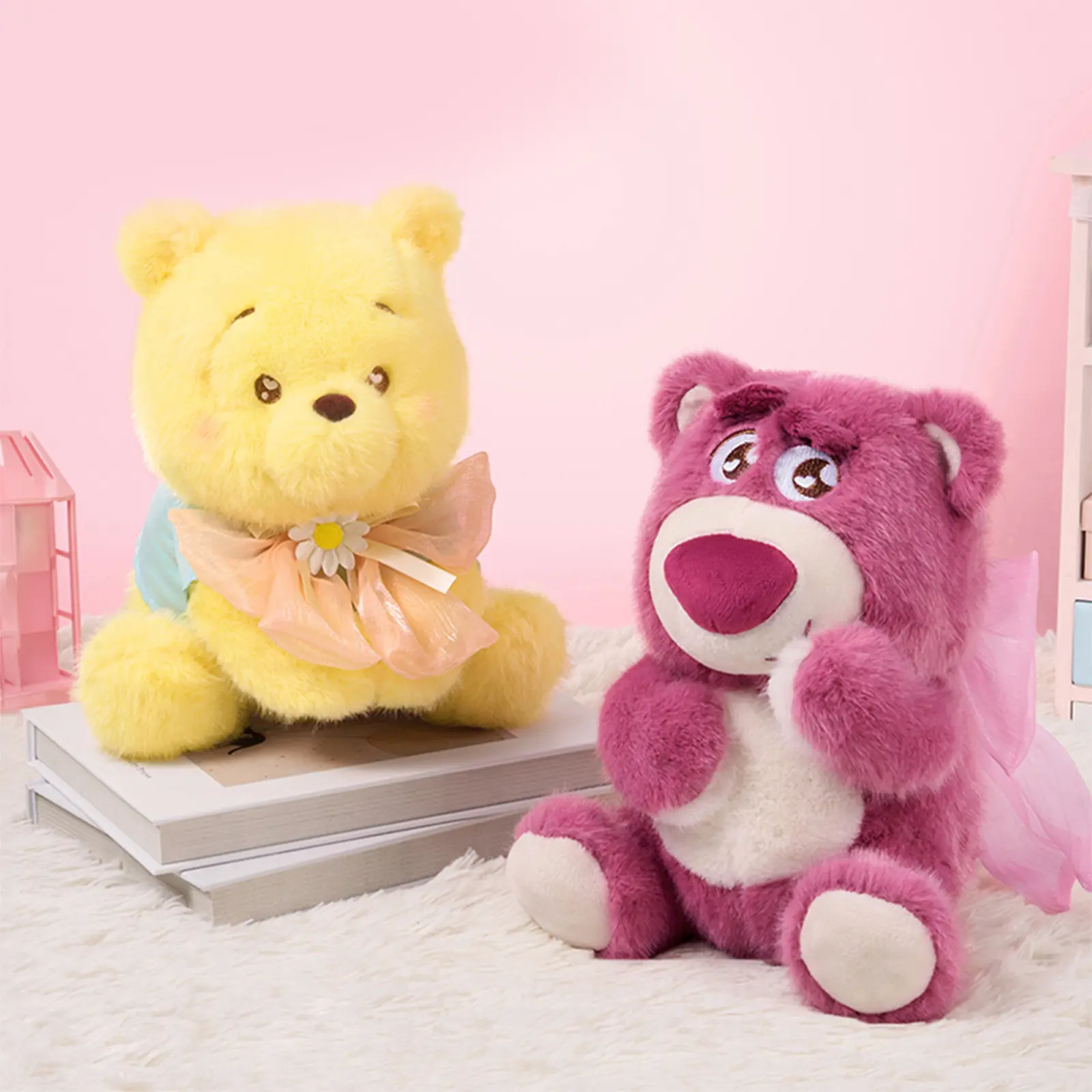 Disney Winnie the Pooh Bow-Sitting Stuffed Animal Collectible, Cute Animal Design Soft Plush Bear Doll, Birthday Gift for Kids, Home Decoration Toy