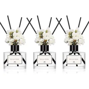 Flower Reed Diffuser Set Of 3 For Bathroom Accessories Shelf Decor Air Fresheners, Stick Defusers| Cashmere & Vanilla, Hotel White Tea, Tahitian Crown Flower Scent(1.7oz/Pack) Office Gift