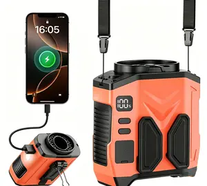 10000mAh Portable Fan, 4-in-1 Wearable Hands-Free Device with 5 Speeds (Up to 15000RPM), Rechargeable Belt/Neck/Desktop Use, Dual Clip & LED Light for Outdoor Work, Camping#SummerVibes
