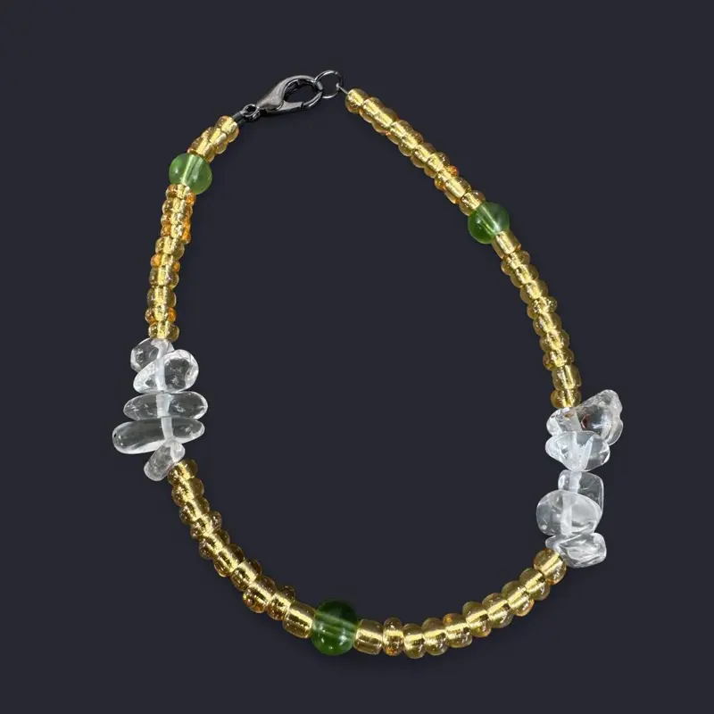 Clear Quartz & Glass Bead Anklet