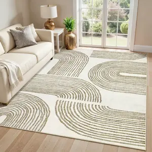 Modern Printed Carpet Washable Area Rug Soft Non-slip Geometric Line Carpet Low Pile Foldable Interior Decorative Carpet for Bedroom Dining Room Office Laundry Room Corridor