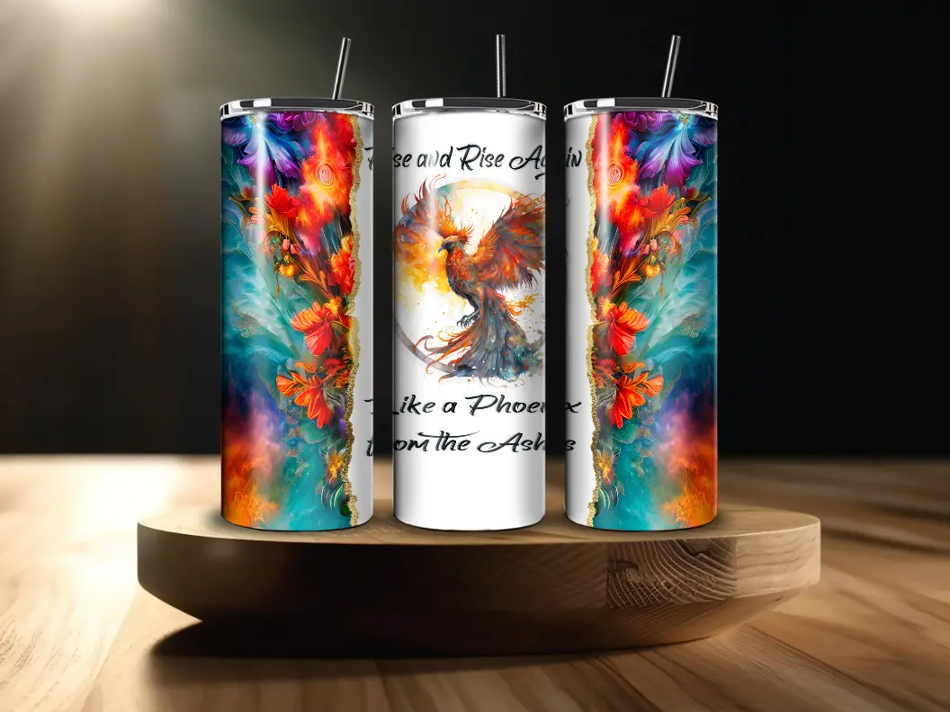 20 OZ "Rise and Rise Again, Like A Phoenix from the Ashes" Tumbler W/ Straw Lightweight Drinkware