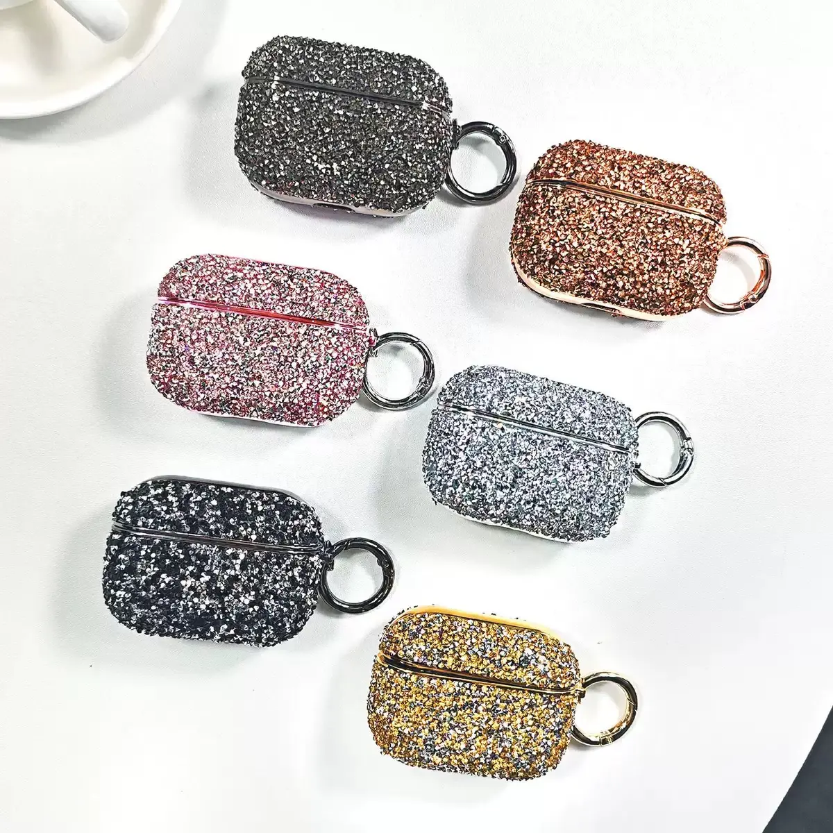 Silver Bling Rhinestone AirPods Case with Keychain - Luxurious Sparkly Protective Cover for AirPods 1/2 / 3 / 4 / Pro / Pro 2 / Pro 3, Cute Diamond Design for Women Girls