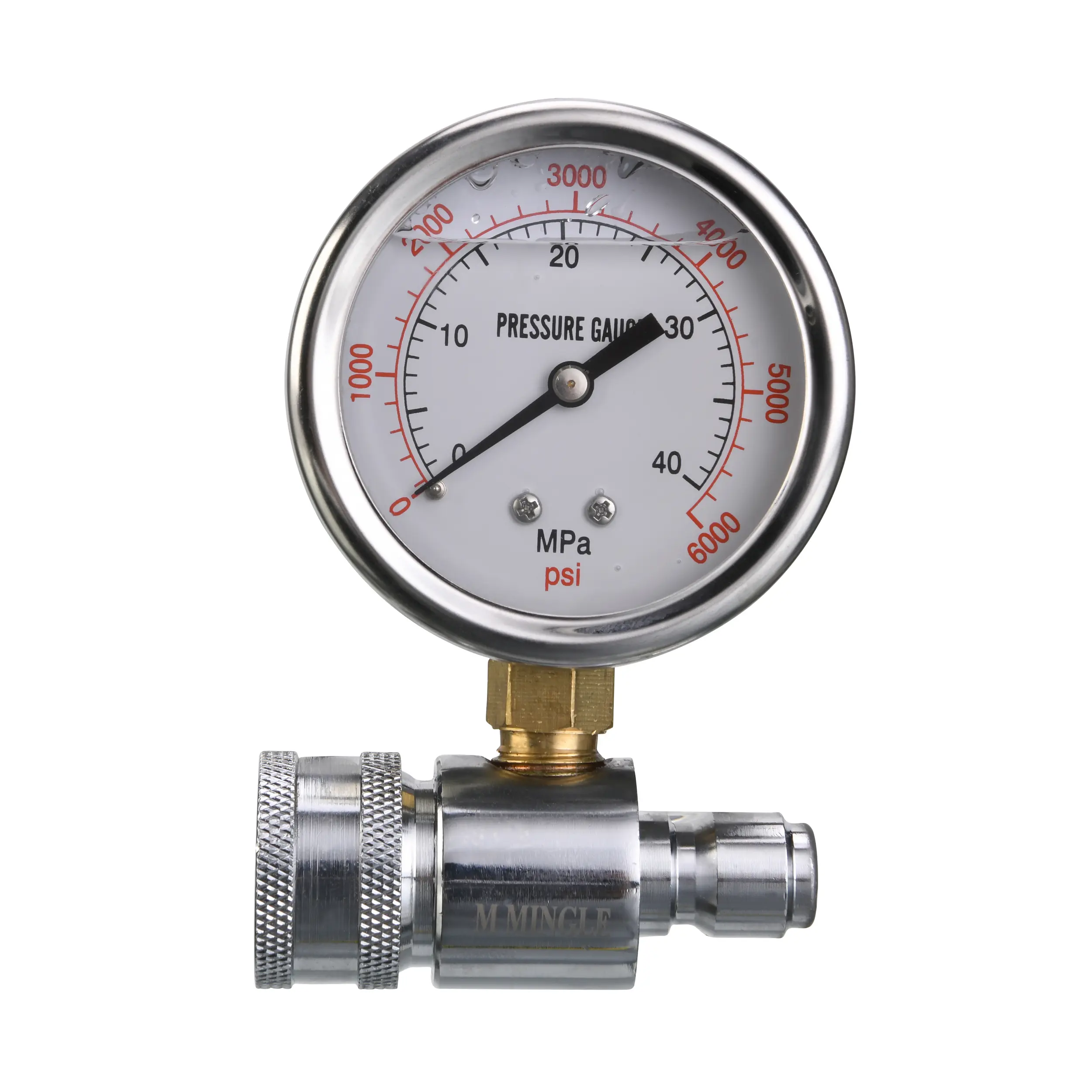 M MINGLE Inline Pressure Washer Gauge Quick Connect Kit, 3/8 in Quick Connect Socket and Plug, Up to 6000 PSI, Minimized Vibration, Easy-to-Read Gauge for Precise Measuring, Universal for Pressure Washer Users, None