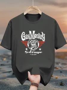 Men's pure cotton casual short-sleeved T-shirt, spring and summer style short-sleeved solid-color printed casual sports T-shirt, all-cotton home and outdoor comfortable and breathable round-neck T-shirt, suitable as a gift for men