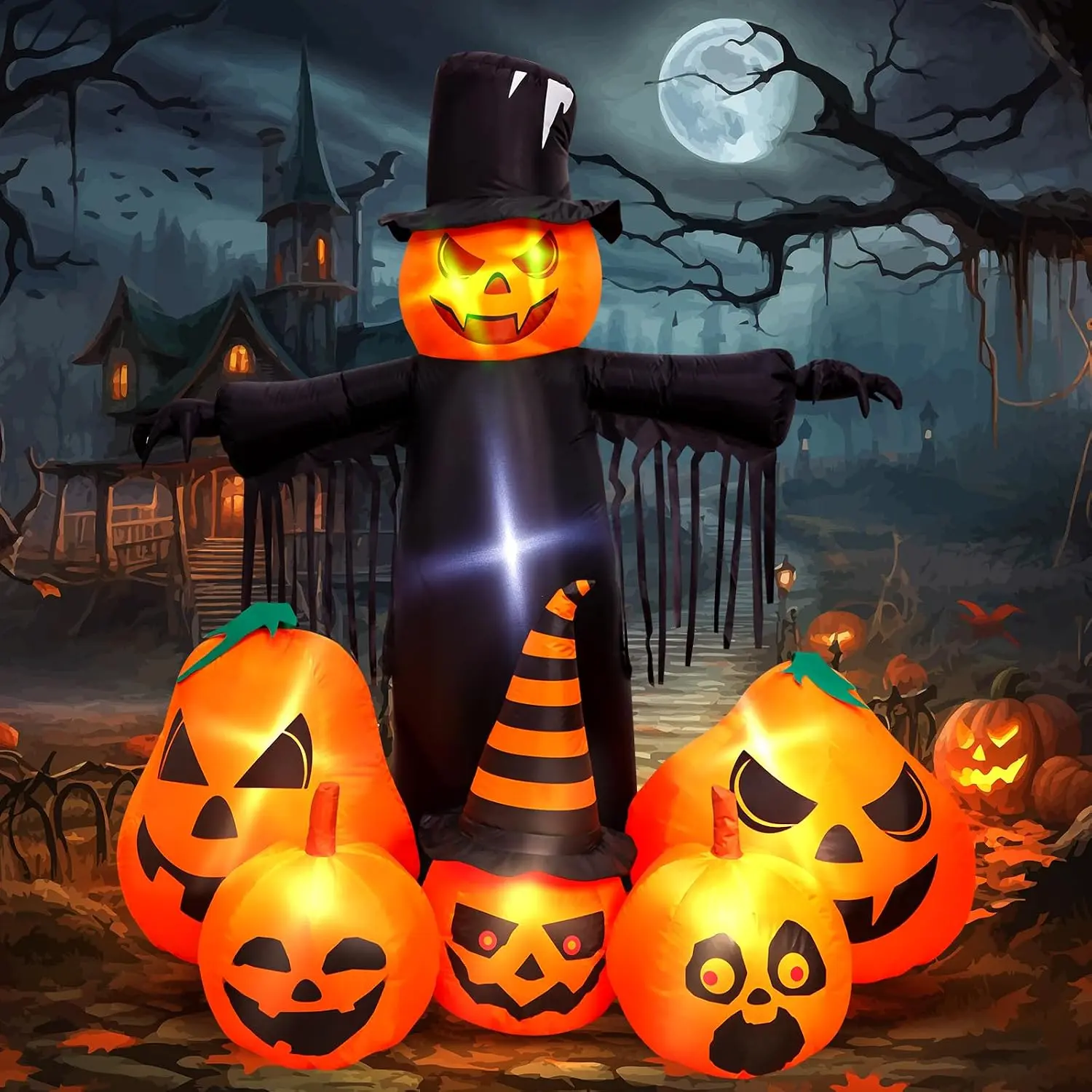 Max Fun 7FT Halloween Inflatables Pumpkin Decorations with LED Build-in Halloween Yard Decoration Blow Up Inflatables for Outdoor Indoor Garden Lawn (7Ft-Halloween Pumpkin)spooky season decor, spooky yard decor, halloween yard decor, halloween gift for hi