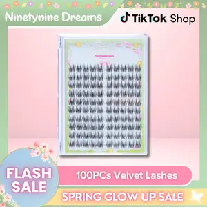 Ninetynine Dreams 100PCs Velvet Lashes | Lightweight, Soft, Long-Lasting & Waterproof — Ultra-Thin Band 9-13mm C+ Curl Pre-Mapped Natural Fluffy Spiky Lash Clusters, Beginner-Friendly — Trendy Must-Have Makeup Essential False Eyelashes Cosmetic
