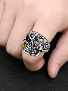 1pc Fashion Men's Jewelry Gift Box, Stainless Steel Tube Skull Head Ring, Statement Multi Ring, Dark Aesthetic Rings, Hip Hop Punk Style