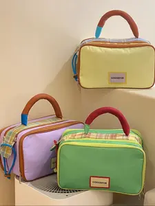 Women's Large Capacity Makeup Bag, Colorblock Portable Travel Toiletry Bag, Cosmetic Storage Handbag, Casual Style, All Seasons