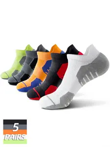 5 pairs of thickened terry-bottom sports socks suitable for outdoor travel, cycling, hiking, climbing, basketball, badminton, baseball, and running; moisture-wicking, breathable, comfortable fit, casual sporty design; comfortable and versatile, ideal for