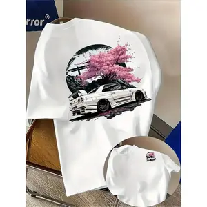 180g[100%cotton]Pattern T-Shirt - Lightweight Breathable Tee Designed for Car Enthusiasts, Casual Shirt with Front And Back Heat Transfer Prints, Machine Washable Daily Streetwear for Racing Events And Casual Attire, Car T-Shirt, Street Style Fashion