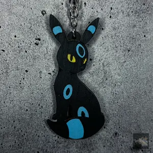 Mayans TCG Treasure Shinny Wood Umbreon Keychain - Hand Painted Acrylic on Wood, 2" Height, Water Resistance & Durability, Hand Painted Design