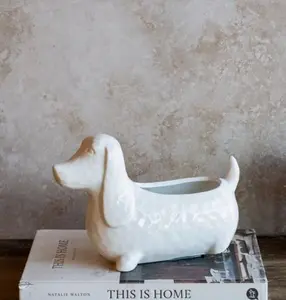 White Dog Planter