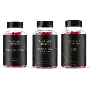Black Girl Vitamins Look Good Feel Good Bundle Hair Skin Nails 30 Day Supply Vitamin D3 Gummies No Nasties Halal Certified Vegan Friendly