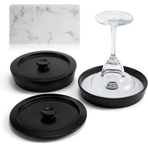 2 Pcs Ceramic Margarita Salt Rimmer Set with Lids Black Home Bar Accessories Bartender Kit Salt Sugar Tajin Rimmer for Cocktails Ideal Gift