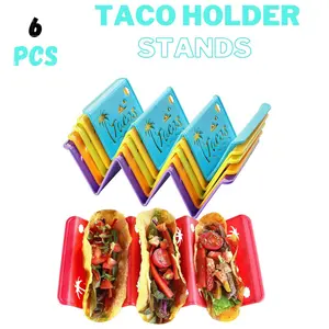 6PCS Taco Holder Stands with Unique Island Pattern, Colorful Premium Large Taco Holders Set of 6, Taco Stands for 3 Tacos, Street Taco Rack