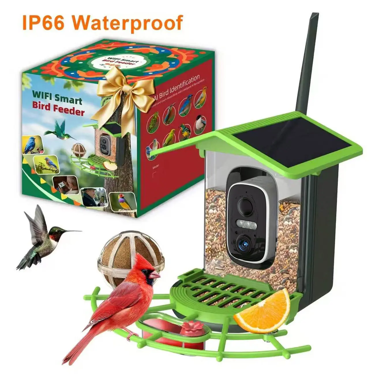 AI Smart Bird Feeder With Camera, Solar Powered, Equipped With 4MP HD Camera, 2KResolution, Remote Monitoring, Live Viewing, Video Recording, Motion Detection Alerts,Squirrel-Proof, IP66 Waterproof, The Dream Gift For Bird Lovers