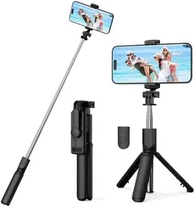 Selfie Stick Tripod, Retractable Selfie Stick Tripod with Wireless Remote Control, for Photograph, Live Streaming, Video Recording, Compatible with Android, iPhone and More