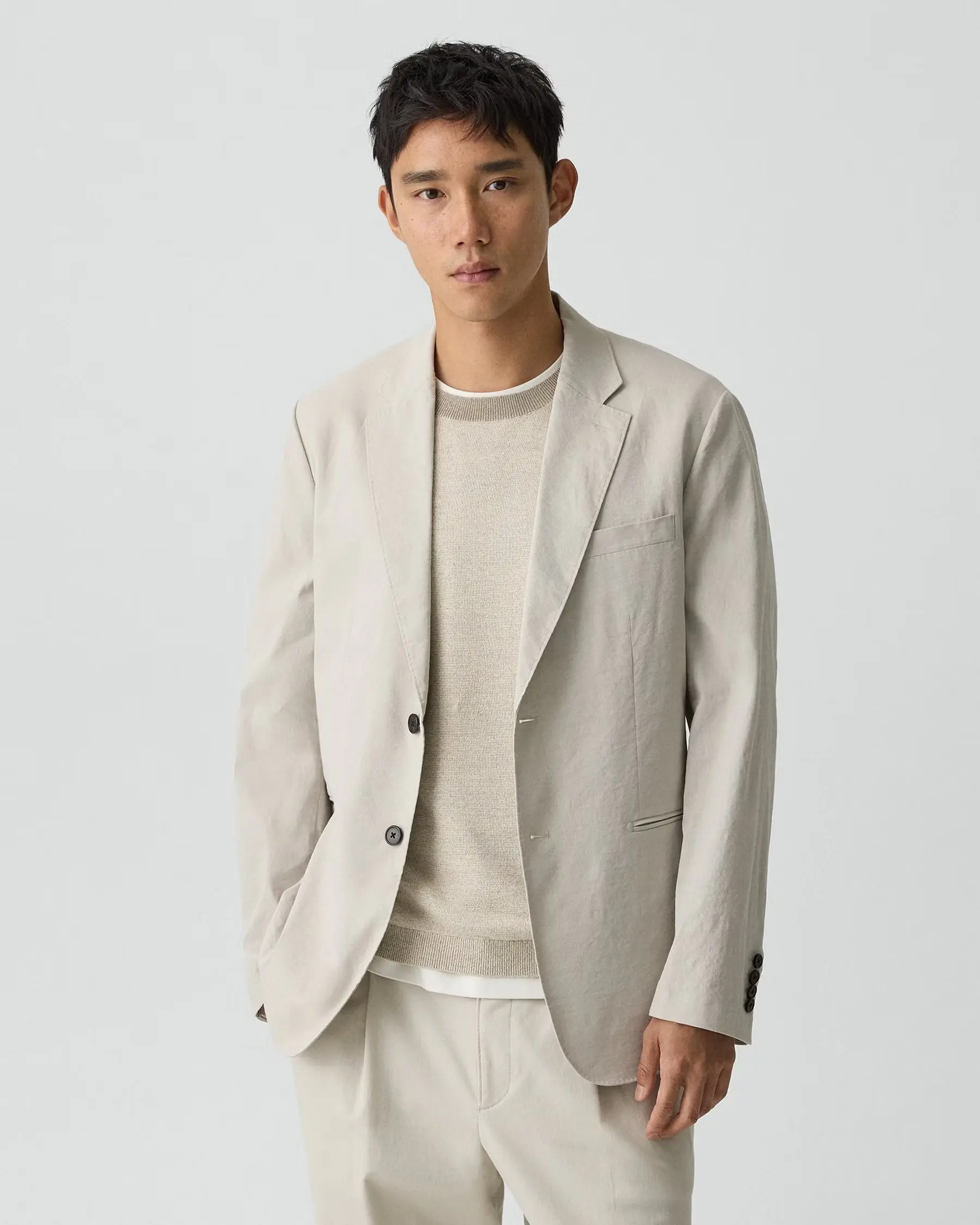 Theory Standard Blazer in Good Linen in Silver Cloud