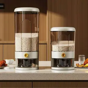 Press-Type Rice Bucket for Kitchen Storage, 20 Lbs Capacity, Transparent and Solid Color Options, Anti-Mosquito Lid, Includes Measuring Cup