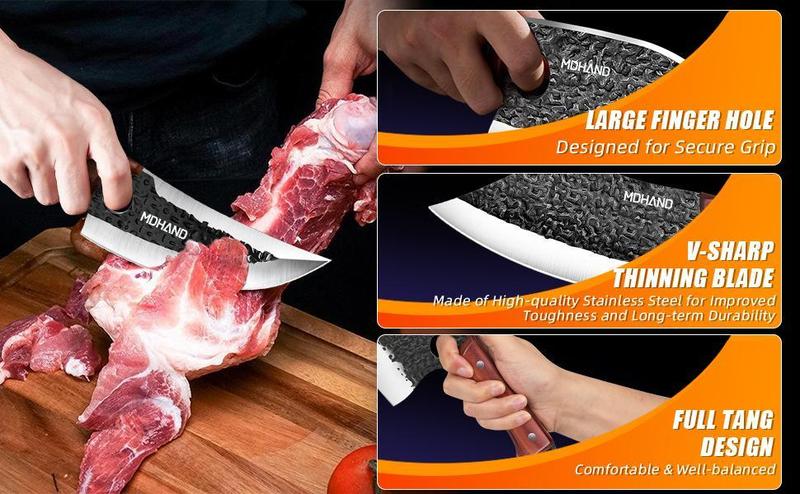 4 Piece Serbian Chef Knife Set with Gift Box, Butcher Knife Set, Hand Forged Kitchen Knife Set Meat Cleaver Boning Knife Viking Knife with Sheaths for Home Cooking Camping Outdoor BBQ