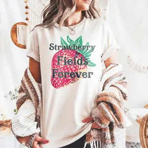 Strawberry Fields Forever Unisex Vintage Graphic T-Shirt  - Comfort Colors Strawberries Cutecore  - Strawberry Clothing  - Cute Pretty Summer Strawberry Fields Flowers Top