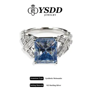 【11.15】5CT Royal Blue Baguette Pave Band Engagement Ring vvs Synthetic Moissanite Rings in 925 Sterling Silver