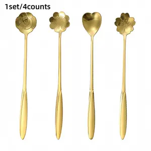 4-Piece Stainless Steel Coffee Spoon Set, Tea Spoon, Cherry Blossom Spoon, Creative Rose Spoon, Perfect for Coffee & Parties