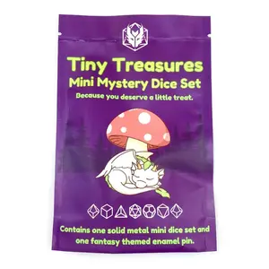 Tiny Treasures Mystery Mini Metal Polyhedral (D&D) Dice Set (7) + Enamel Pin