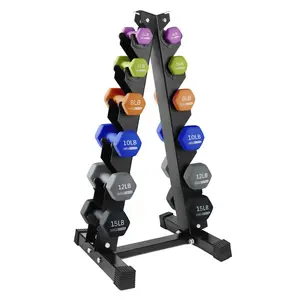 3, 5, 8, 10, 12 & 15 Pound Neoprene Dumbbell Weight Set with Rack