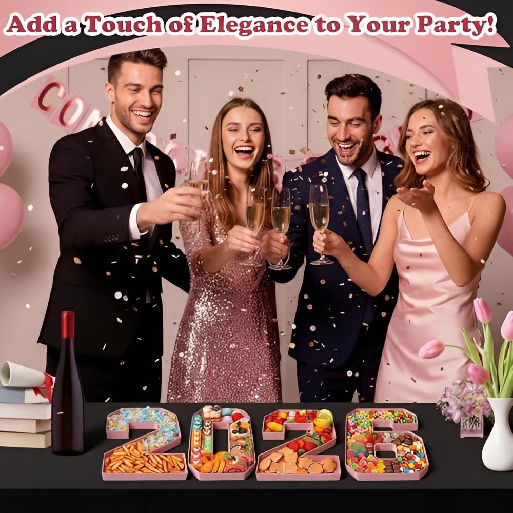 4 Pcs 2026 Graduation Fillable Number Trays 10" Cardboard Charcuterie, Dessert & Snack Serving Trays for Class of 2026 Party Supplies