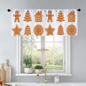 1Pc Christmas And New Year Printed Kitchen Curtains Set Of Gingerbread Christmas Cooki Curtains Curtain Valance Living Room Bedroom Bathroom Home Decor 54X18 Inch