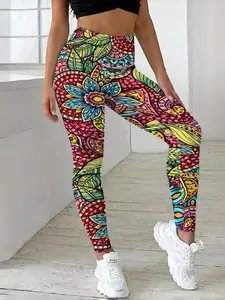 Women's Boho Style High Waist Skinny Pants, All over Print Yoga Trousers, Athleisure Style, Fashionable and Sexy, All Seasons, Daily Exercise Fitness Choice