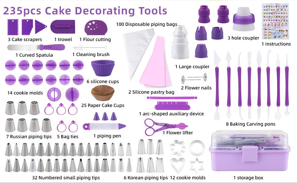 235 Pcs Purple Cake Decorating Kit with Storage Box, 100 Piping Bags, 48 Icing Tips, Scrapers & Spatulas - Complete Baking Supplies Set for Beginners, Professional Cake Tools for Birthday & Party 235 Pcs Purple Cake Decorating Kit with Storage Box, 100 Piping Bags, 48 Icing Tips, Scrapers & Spatulas - Complete Baking Supplies Set for Beginners, Professional Cake Tools for Birthday & Party