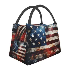 Lunch box, lunch bag, reusable portable insulation bag, insulation bag,American flag pattern, suitable for outdoor camping, work, school, fitness