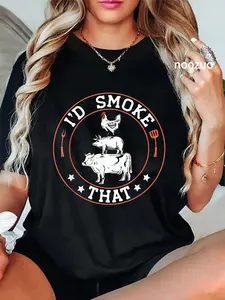 100% Cotton Chef Butcher BBQ Smoker I'd Smoke That Barbecue Pitmaster T-Shirt