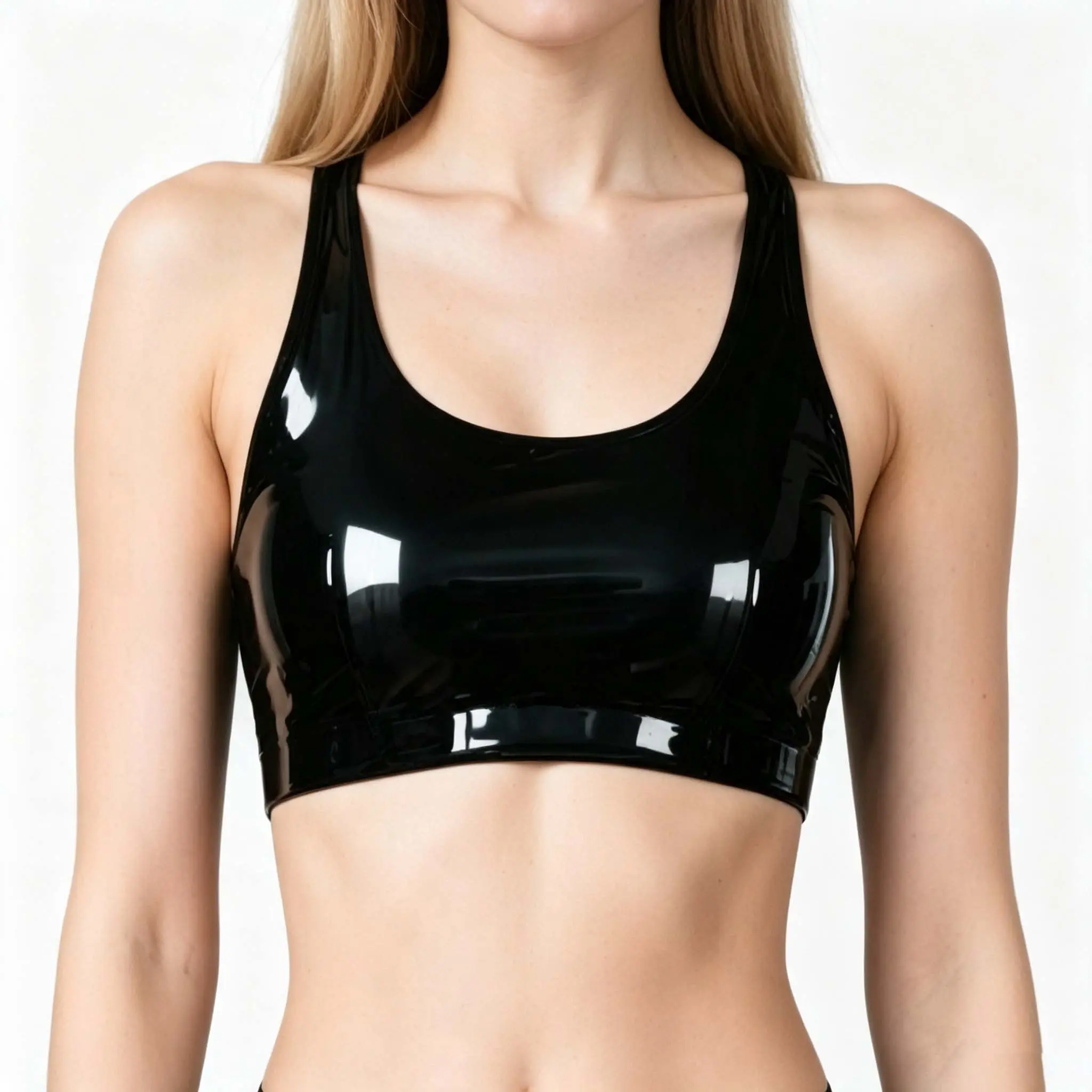 GREEFEI Womens Latex Rubber Vest Tops,Black Female Latex Rave Outfit Clubwear Corset Waistcoat Camisole Crop Top, Short, Sexy, Sleeveless, Style, Lady