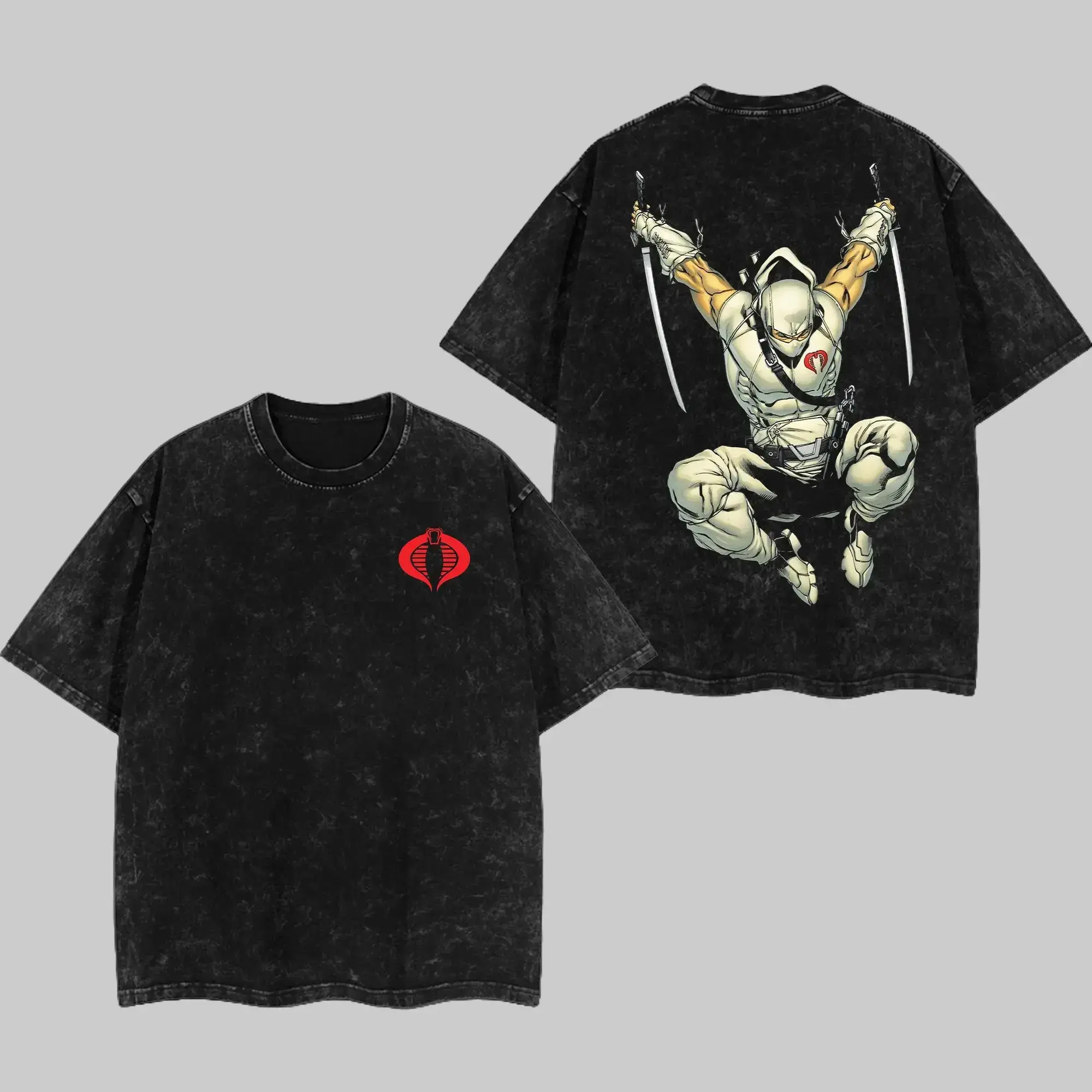 Men's Vintage Acid Washed Storm Shadow G.I. Joe Graphic Tee - Oversized, Lightweight Cotton Fabric, Double Printed, Vintage Graphic Tees, Comic Lover Gift, Streetwear Top with Fake Pockets, Shirts