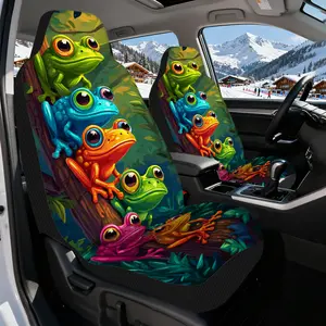 2pcs, Vibrant Forest Frogs Themed Decorative Automotive Car Seat Covers, Universal Washable Fabric, Adds Personality and Modern Fashion Upgrade to Vehicle Seats, Enhancing Stylish Presentation