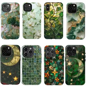 [IP 16 & IP 17 NEW] Green Vibe Faux Stained Glass Collection Printed Tough Phone Case for iPhone 17 16 15 14 13 12 11