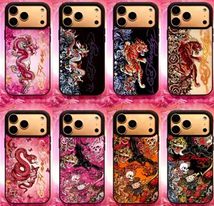 Vintage Skull Leopard Tattoo iPhone Case, Aesthetic Y2K Trendy Tiger Collage Blade Glass Phone Case for iPhone 17/16/15/14/13/12/11 ProMax Plus and Samsung. Stylish, durable, suitable for men and women. Perfect gift for fans and loved ones.
