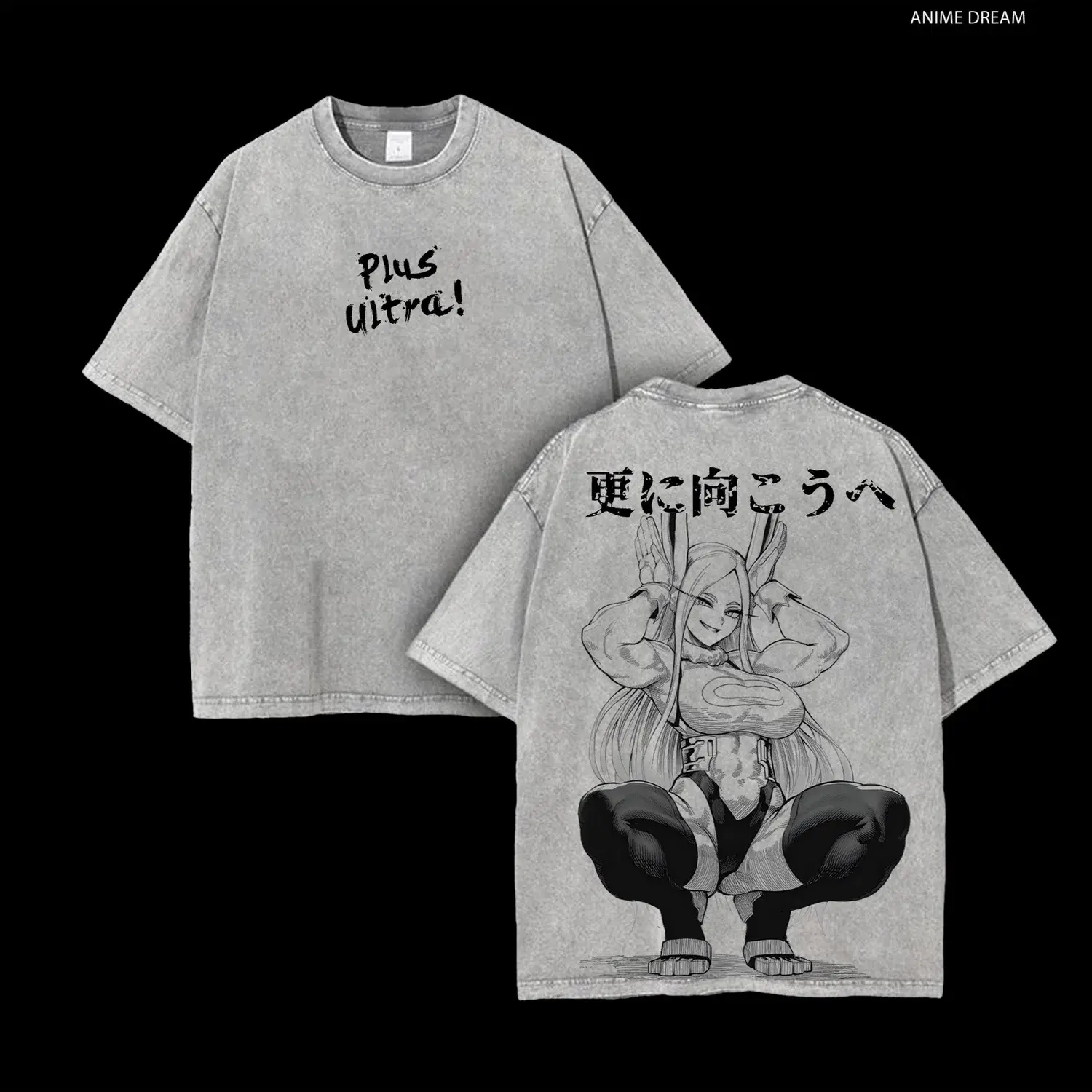 My Hero Academia Mirko Plus Ultra Washed T-Shirt, Anime Bunny Hero Graphic Tee, Japanese Manga Style Unisex Vintage Wash Cotton Shirt, Anime Fan Gift