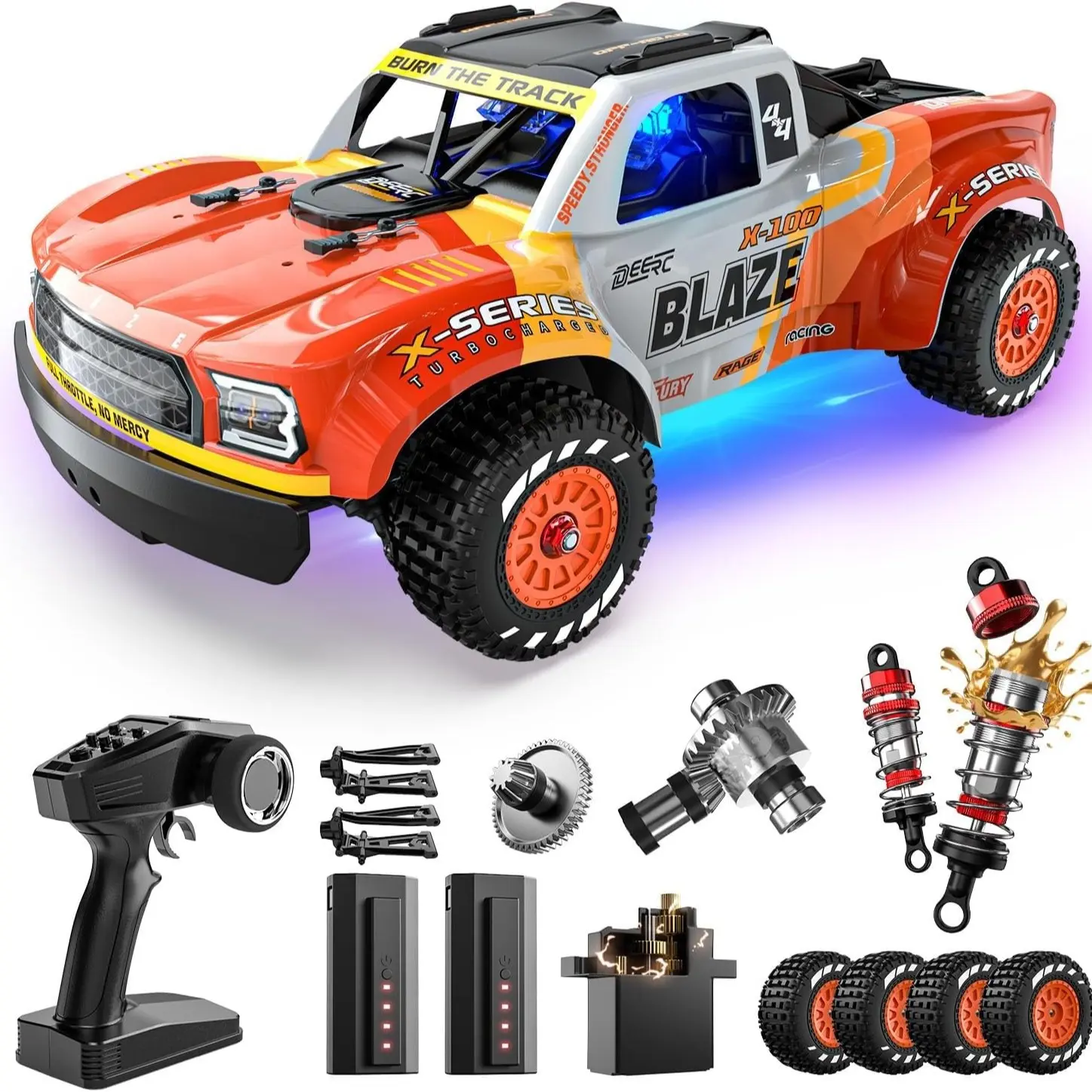 DEERC Voiture télécommandée 1:10 pour adultes et garçons, Monster Truck 4x4 Hobby RC à 48 km/h avec lumières, 2 batteries pour 30 minutes de plaisir, Voiture tout-terrain RC 2,4 GHz DEERC Voiture télécommandée 1:10 pour adultes et garçons, Monster Truck 4x4 Hobby RC à 48 km/h avec lumières, 2 batteries pour 30 minutes de plaisir, Voiture tout-terrain RC 2,4 GHz