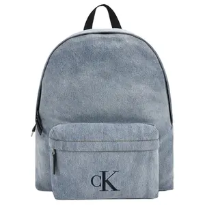 Calvin Klein Vintage-Style Large-Capacity Fabric Backpack For Men In Light Denim Blue