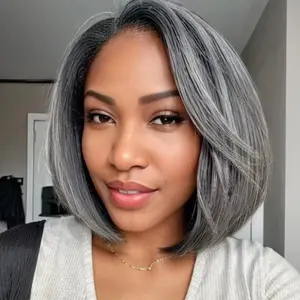 Women's Fashion Synthetic Wig Granny Gray Side Part Short Curly Hair Natural Big Curls